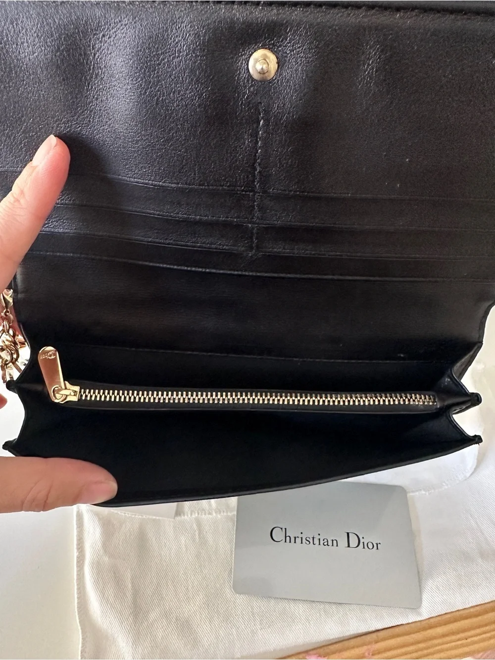 Dior Black Patent Quilted Zip-Around Wallet with Gold Charms - Picture 5 of 8